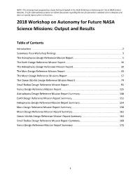2018 Workshop on Autonomy for Future NASA Science Missions