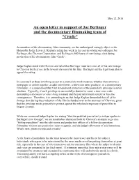 An Open Letter in Support of Joe Berlinger and the Documentary Filmmaking Team of "Crude"