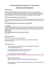 Child Sexual Exploitation Resources – February 2015