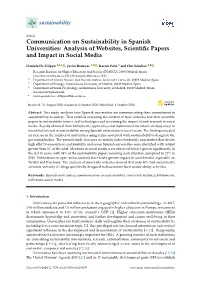 Communication on Sustainability in Spanish Universities: Analysis of Websites, Scientiﬁc Papers and Impact in Social Media