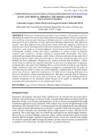 LOGIC and CRITICAL THINKING: the MISSING LINK in HIGHER EDUCATION in NIGERIA Chinweuba Gregory Emeka