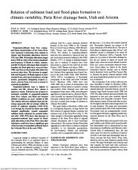 Relation of Sediment Load and Flood-Plain Formation to Climatic Variability, Paria River Drainage Basin, Utah and Arizona
