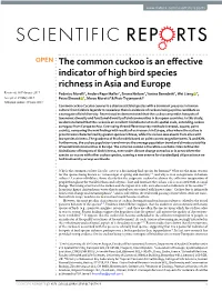 The Common Cuckoo Is an Effective Indicator of High Bird Species