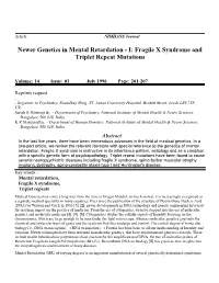 Newer Genetics in Mental Retardation - I: Fragile X Syndrome and Triplet Repeat Mutations