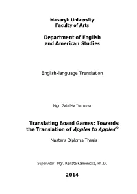 Translating Board Games: Towards the Translation of Apples to Apples®