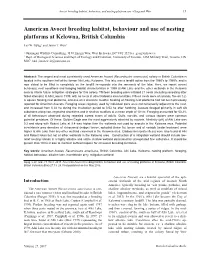 American Avocet Breeding Habitat, Behaviour and Use of Nesting Platforms at Kelowna, British Columbia