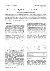 Conceptual Design and Flight Envelopes of a Light Aircraft for Mars Atmosphere