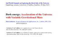 Dark Energy: Acceleration of the Universe with Variable Gravitational Mass