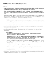 ORYA Basketball 3Rd and 4Th Grade Game Rules