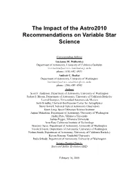 The Impact of the Astro2010 Recommendations on Variable Star Science