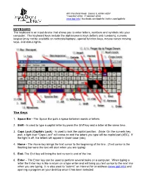 KEYBOARD the Keyboard Is an Input Device That Allows You to Enter Letters, Numbers and Symbols Into Your Computer. the Keyboard