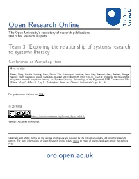 Team 3: Exploring the Relationship of Systems Research to Systems Literacy