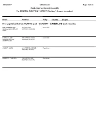 09/13/2017 Page 1 of 41 Official List Candidates for General Assembly