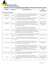 Examples of Projects Anticipated to Be Eligible for Restoration Authority Grants