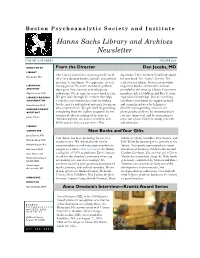 Hanns Sachs Library and Archives Newsletter