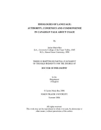 Ideologies of Language: Authority, Consensus and Commonsense in Canadian Talk About Usage