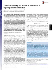 Selective Buckling Via States of Self-Stress in Topological Metamaterials