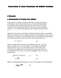 Conservation of Linear Momentum: the Ballistic Pendulum