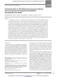 Inherited Variation in Mir-290 Expression Suppresses Breast Cancer Progression by Targeting the Metastasis Susceptibility Gene Arid4b