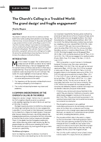 The Church's Calling in a Troubled World: the Grand Design1 and Fragile Engagement2
