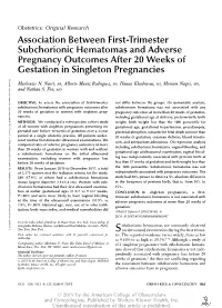 Association Between First-Trimester Subchorionic Hematomas and Adverse Pregnancy Outcomes After 20 Weeks of Gestation in Singlet