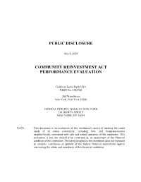 Community Reinvestment Act Performance Evaluation