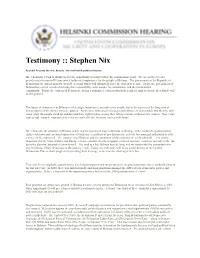 Testimony :: Stephen Nix