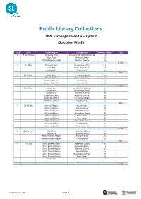 Public Library Collections 2021 Exchange Calendar – Cycle 2 (Selection Week)