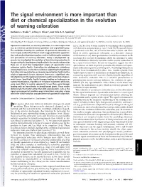 The Signal Environment Is More Important Than Diet Or Chemical Specialization in the Evolution of Warning Coloration