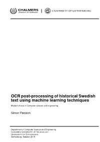 OCR Post-Processing of Historical Swedish Text Using Machine Learning Techniques