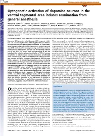 Optogenetic Activation of Dopamine Neurons in the Ventral Tegmental Area Induces Reanimation from General Anesthesia