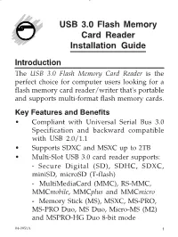 USB 3.0 Flash Memory Card Reader Installation Guide