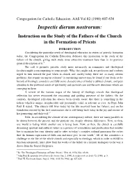 Inspectis Dierum Nostrorum: Instruction on the Study of the Fathers of the Church in the Formation of Priests