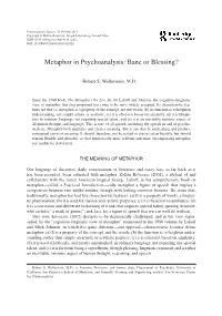 Metaphor in Psychoanalysis: Bane Or Blessing?