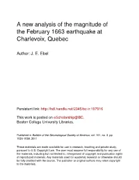 A New Analysis of the Magnitude of the February 1663 Earthquake at Charlevoix, Quebec
