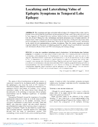 Localizing and Lateralizing Value of Epileptic Symptoms in Temporal Lobe Epilepsy