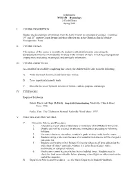 Syllabus for MUS 350—Hymnology 2 Credit Hours Spring 2003