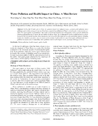 Water Pollution and Health Impact in China: a Mini Review Wen-Qing Lu*, Shao-Hua Xie, Wen-Shan Zhou, Shao-Hui Zhang, Ai-Lin Liu