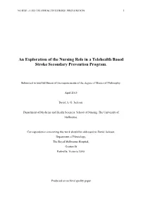 An Exploration of the Nursing Role in a Telehealth Based Stroke Secondary Prevention Program