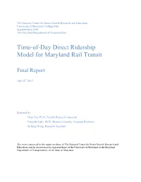 Maryland Rail Time-Of-Day Direct Ridership Model Final Report