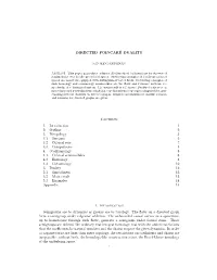 DIRECTED POINCARÉ DUALITY Contents 1. Introduction 1 2. Outline 2 3. Ditopology 5 3.1. Streams 5 3.2. Cubical Sets 7 3.3. Compa