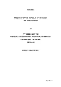 His Excellency Mr. Joko Widodo, President of Indonesia