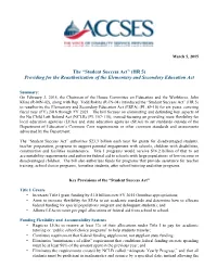 Student Success Act” (HR 5) Providing for the Reauthorization of the Elementary and Secondary Education Act