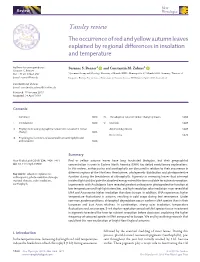 The Occurrence of Red and Yellow Autumn Leaves Explained by Regional Differences in Insolation and Temperature