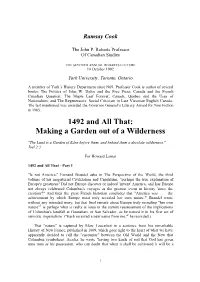 1492 and All That: Making a Garden out of a Wilderness