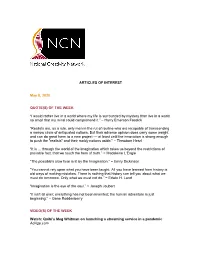 ARTICLES of INTEREST May 8, 2020 QUOTE(S)