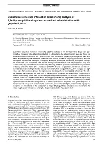 Quantitative Structure-Interaction Relationship Analysis of 1,4-Dihydropyridine Drugs in Concomitant Administration with Grapefruit Juice