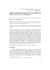Response of Water Hyacinth Manure on Growth Attributes and Yield of Celosia Argentea L (Lagos Spinach)
