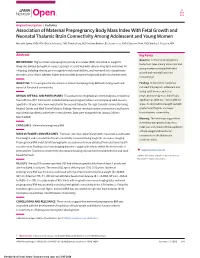 Association of Maternal Prepregnancy Body Mass Index with Fetal Growth and Neonatal Thalamic Brain Connectivity Among Adolescent and Young Women