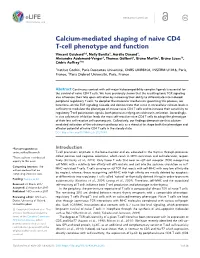 Calcium-Mediated Shaping of Naive CD4 T-Cell Phenotype and Function